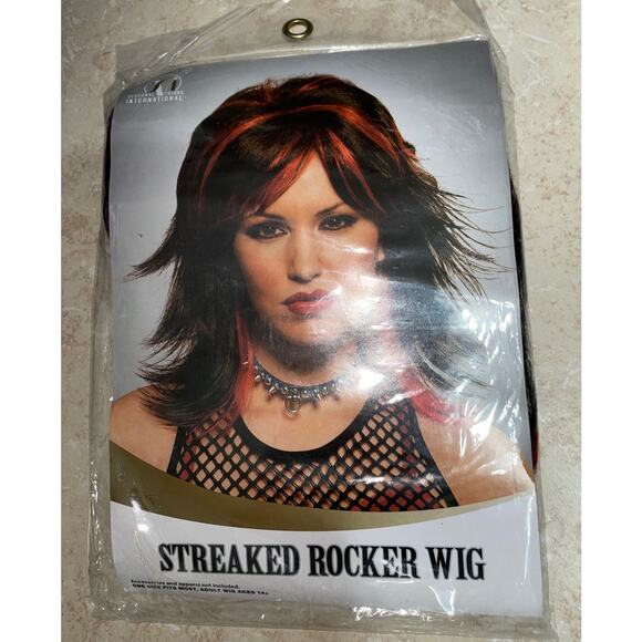 ADULT BLACK RED ROCKER GOTHIC WIG HALLOWEEN COSTUME NEW - Picture 1 of 1